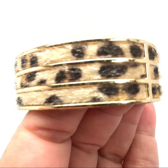 Faux Furry Fuzzy Leopard Print Clamper Bracelet - Picture 10 of 13